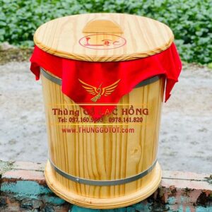 THÙNG ĐỰNG GẠO BẰNG GỖ 20KG ĐẸP